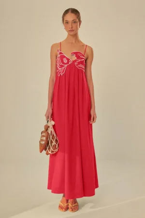 Summer 2024 Lady Party Streetwear Red Fish Top Maxi Dress For Women Sexy Sling Sleeveless Backless Femlae Robe Street Vestidos