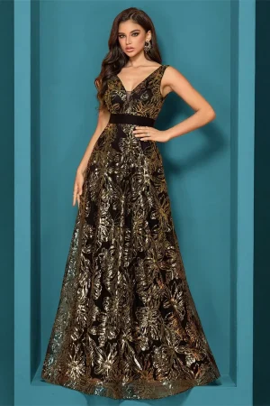 Luxury Sexy Deep V-Neck Sequins Blue Evening Dresses Women Elegant V-back Wedding Party Long Prom Cocktail Dress