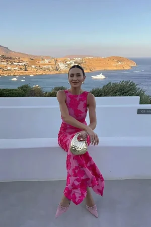 VEITCHE Elegant Women Sleeveless 3d Flowers Party Dress Embroidery Mesh Slim Hip Package Female Fshion Maxi Dresses Summer Robe