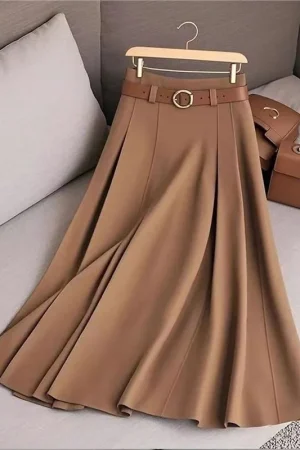 Elegant Fashion Skirts For Women 2026 New Spring Autumn Patchwork Pleated A-Line Mid-length Skirts Commuting Office Lady Skirt