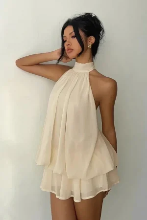 Halter Mini Dress Women Chiffon Backless Summer Dress Woman Sweet Party Dress Sexy Beach Dresses For Women 2026 Vestidos Mujer