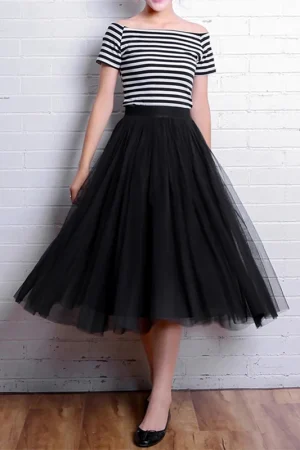 Summer Women Tulle SkirtStreetwear Elastic High Waist Mesh Pleated Skirts Summer Elegant Korean A Line Office Ladies Skirt