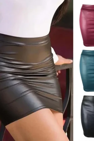 High-waist Tight Hip-hugging Skirt, Sexy Imitation Leather Hottie Skirt