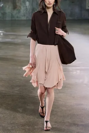 2025 Fashion Comfortable Layered Decorative f-length Skirt New Autumn Women's Clothing Sexy High-waist A-line Midi Solid Skirts